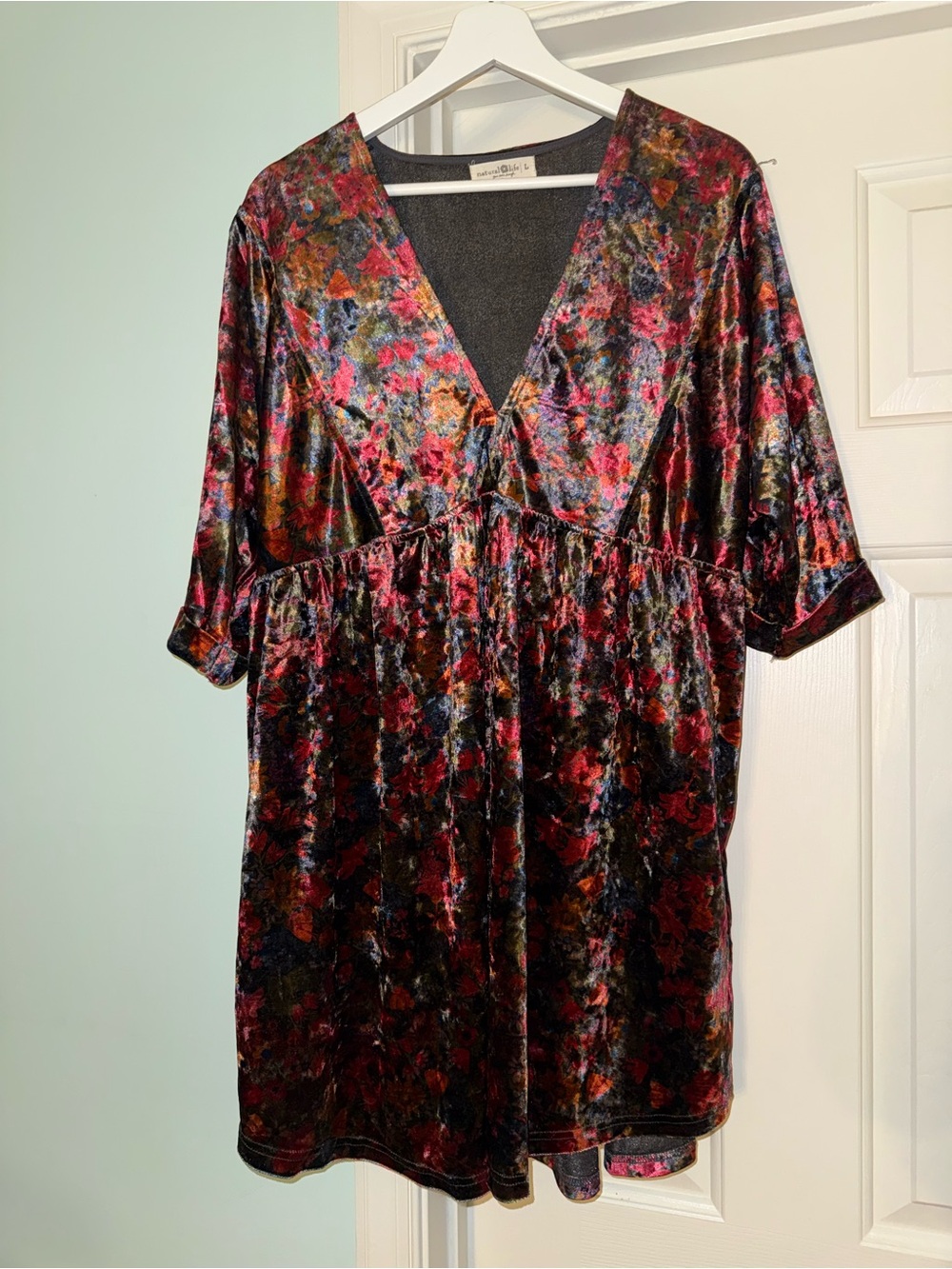 NATURAL LIFE Velvet Floral V-Neck Dress in very good condition